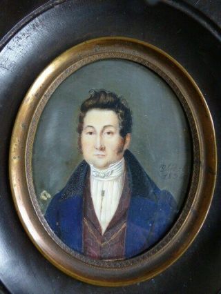 FINE ANTIQUE EARLY 19th C.  GENTLEMAN MINIATURE PORTRAIT signed CHEDEL dated 1824 2