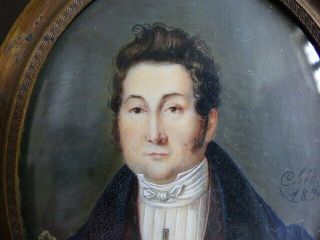 FINE ANTIQUE EARLY 19th C.  GENTLEMAN MINIATURE PORTRAIT signed CHEDEL dated 1824 3