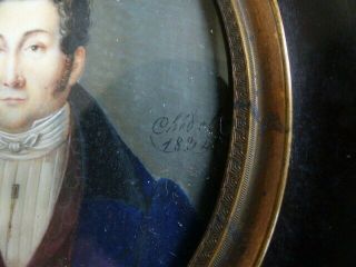 FINE ANTIQUE EARLY 19th C.  GENTLEMAN MINIATURE PORTRAIT signed CHEDEL dated 1824 4