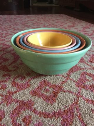 Vintage Bauer Pottery Ringware Design Nesting Mixing Bowls Complete Set of 5 2