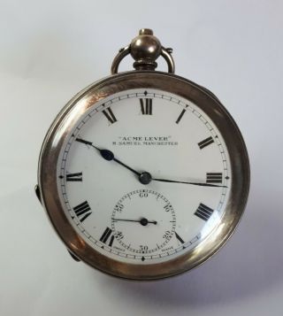 Acme Lever H Samuel Silver Vintage Pocket Watch With Key