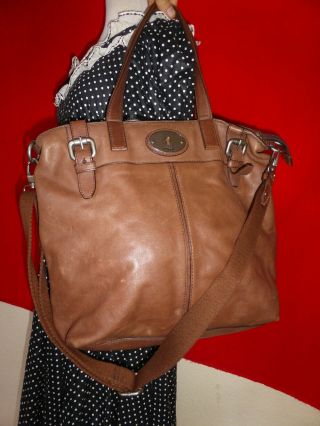 Fossil Long Live Vintage Large Brown Leather Bag Handbag Purse Tote Satchel