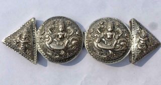 Stunning Antique 5.  75 " Large Sterling Silver Hindu Vishnu Indian Belt Buckle