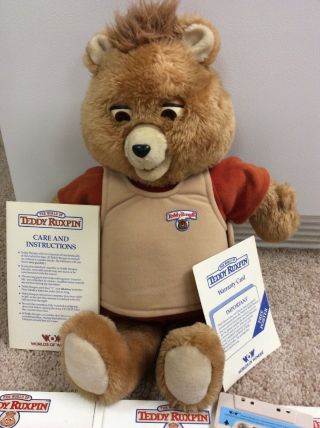 Vintage 1984,  1985 Teddy Ruxbin Talking Bear,  9 Books And 9 Tapes,  Care Guide 2