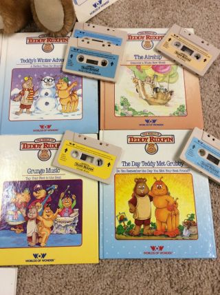 Vintage 1984,  1985 Teddy Ruxbin Talking Bear,  9 Books And 9 Tapes,  Care Guide 6