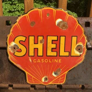 Vintage Shell Porcelain Sign Gas Service Station Pump Plate Motor Oil