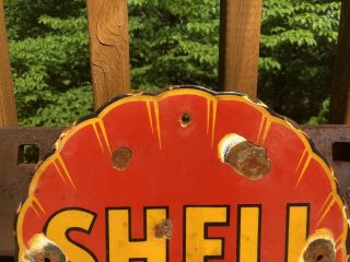 VINTAGE SHELL PORCELAIN SIGN GAS SERVICE STATION PUMP PLATE MOTOR OIL 4