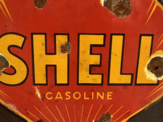 VINTAGE SHELL PORCELAIN SIGN GAS SERVICE STATION PUMP PLATE MOTOR OIL 6