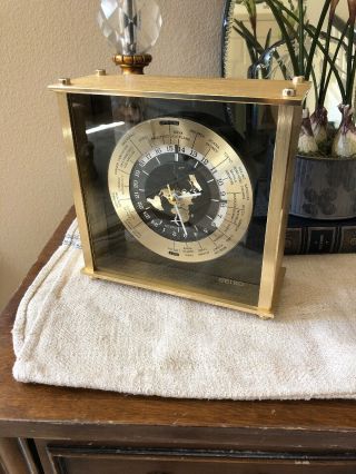 Seiko Brass Mantel World Time Clock Airplane Second Hand GMT Analog Vintage 3