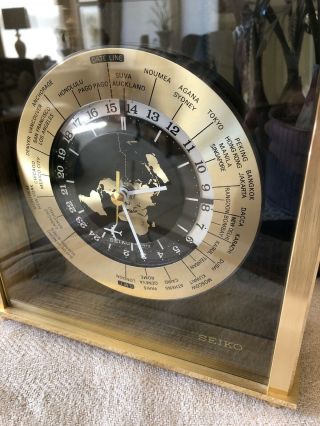 Seiko Brass Mantel World Time Clock Airplane Second Hand GMT Analog Vintage 4