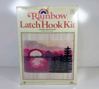 Vintage 1980s Rainbow Latch Hook Kit Mountain Sunset Reflection 24 " X36 "