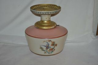 Vintage Antique Milk Glass Pink & Blue Birds Ceiling Light Globe & Fixture