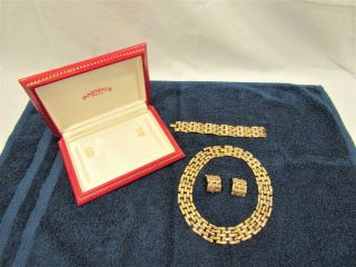 Vintage Givenchy York Choker Necklace Bracelet Ear Ring Gold Tone Link Set