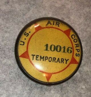 Vintage Wwii Era U.  S.  Air Corps Temporary Badge Id Pinback Military