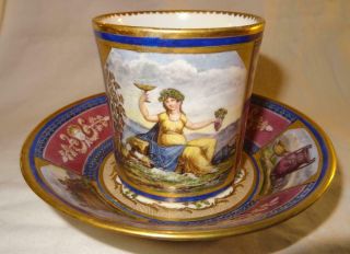 Antique French Sevres Style Large Gobelet Can & Saucer