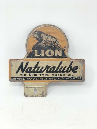 Lion Oil Naturalube Motor Oil Vintage Embossed Advertising License Plate Topper