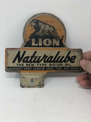 Lion Oil Naturalube Motor Oil Vintage Embossed Advertising License Plate Topper 5