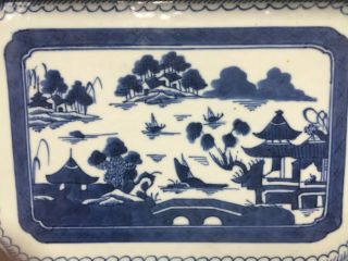 Rare Antique Chinese Export Blue & White Canton Rectangular Shaped Tray Platter 2