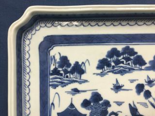 Rare Antique Chinese Export Blue & White Canton Rectangular Shaped Tray Platter 3