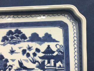 Rare Antique Chinese Export Blue & White Canton Rectangular Shaped Tray Platter 4