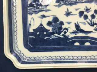 Rare Antique Chinese Export Blue & White Canton Rectangular Shaped Tray Platter 5