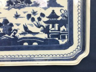 Rare Antique Chinese Export Blue & White Canton Rectangular Shaped Tray Platter 6
