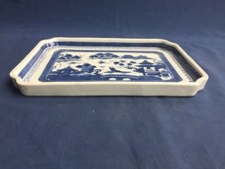 Rare Antique Chinese Export Blue & White Canton Rectangular Shaped Tray Platter 7