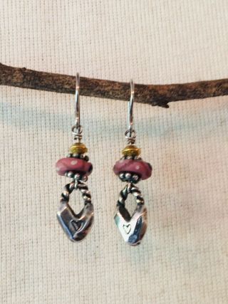 Jes Maharry Earrings With Silver Hearts And Rare Antique Trade Beads