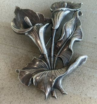 Gugliemo Cini Sterling Silver 2 Calla Lily Orchid Iris Pin 3 1/2”