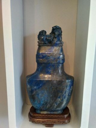 Fine Antique Chinese Lapis Lazuli Buddist Lion Vase And Cover C1890