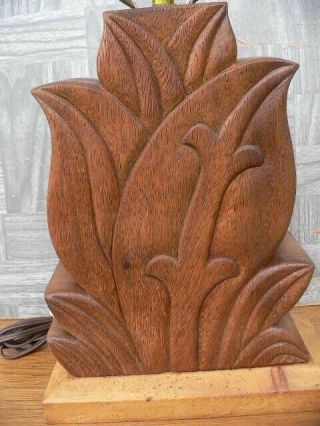 Vintage Hand Carved Koa Teak Hawaiian Flower Lamp Tropical 2