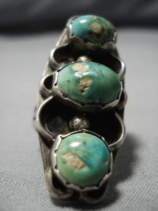 Huge Vintage Navajo Triple Royston Turquoise Sterling Silver Ring Old