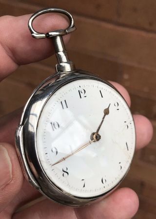 A Gents Early Antique Solid Silver Verge / Fusee Pair Cased Pocket Watch,  1805.