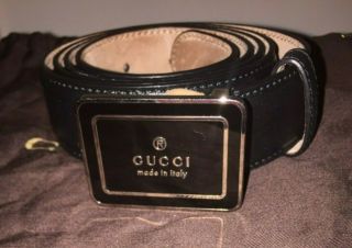 Gucci Authentic Black Gucci Logo Leather Belt Sz 40 W/ Dust Cover Bag