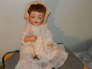 VERY RARE ANTIQUE GERMAN MECHANICAL DOLL BY KR 122 WITH KEY 19 inches tall 10