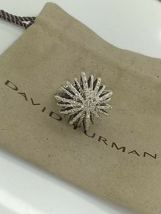 David Yurman Sterling Silver Pave Diamond Large 25mm Starburst Vintage Ring 5.  75