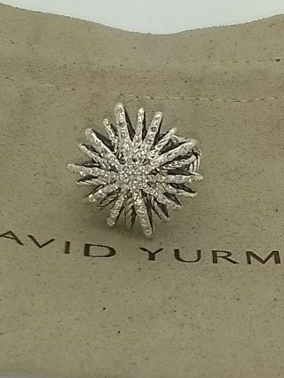 David Yurman Sterling Silver Pave Diamond large 25mm Starburst Vintage Ring 5.  75 2