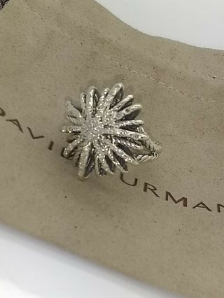 David Yurman Sterling Silver Pave Diamond large 25mm Starburst Vintage Ring 5.  75 3