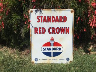 Vintage Standard Oil Red Crown Gasoline Porcelain Gas Pump Sign Dated