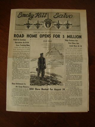 Old Vintage 1945 Ww2 Wwii Smoky Hill Army Air Field Salvo Newspaper Salina Ks