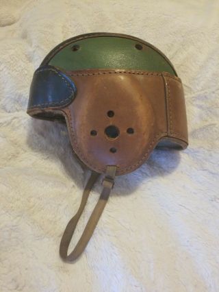 Vintage 1930s 40s Peerless Bann H12 Leather Football Helmet Green Black Antique
