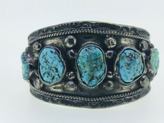 Large Vintage Estate Sterling Silver & Turquoise Navajo Cuff Bracelet Old Pawn