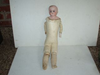 Antique Bisque Head Blue Eyes Kid Body Doll Needs Tlc