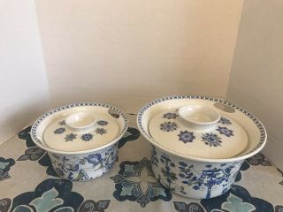 Vtg Lotte Turi - Design Hand Painted Silk Screen Set Of 2 Lidded Casserole Dishes