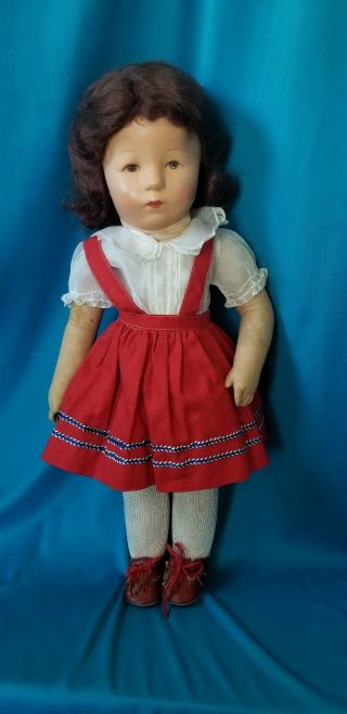 Antique 17 " Kathe Kruse Doll - All Cloth - Replaced Wig & Clothes