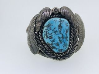 Large Vintage Estate Sterling Silver & Turquoise Navajo Cuff Bracelet Signed Jc