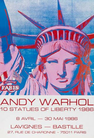 Vintage Pop Art Poster Andy Warhol 10 Statues Liberty Exhibition 1986