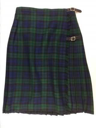 Moffat Weavers Wool Acrylic Kilt Scotland Ladies 26 Waist Blue Green Vtg Sz 14