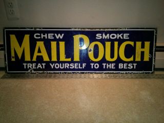 Vintage 1930’s Mail Pouch Smoke Chewing Tobacco Porcelain Sign 36”