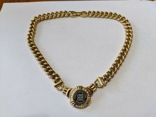Vintage 1980s Givenchy Logo Medallion Gold Tone Chunky Necklace Paris York